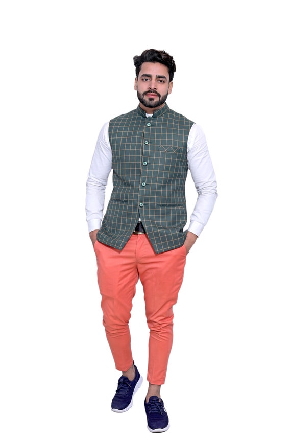 Ajirna Designer Indian Ethnic Men s Check Fashion Party Wear Nehru