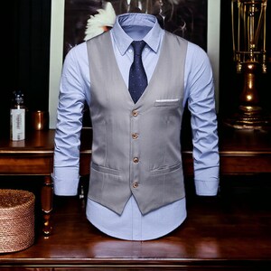 Men&#39;s Gray Lycra Waistcoat: Formal Casual Sleeveless Vest
