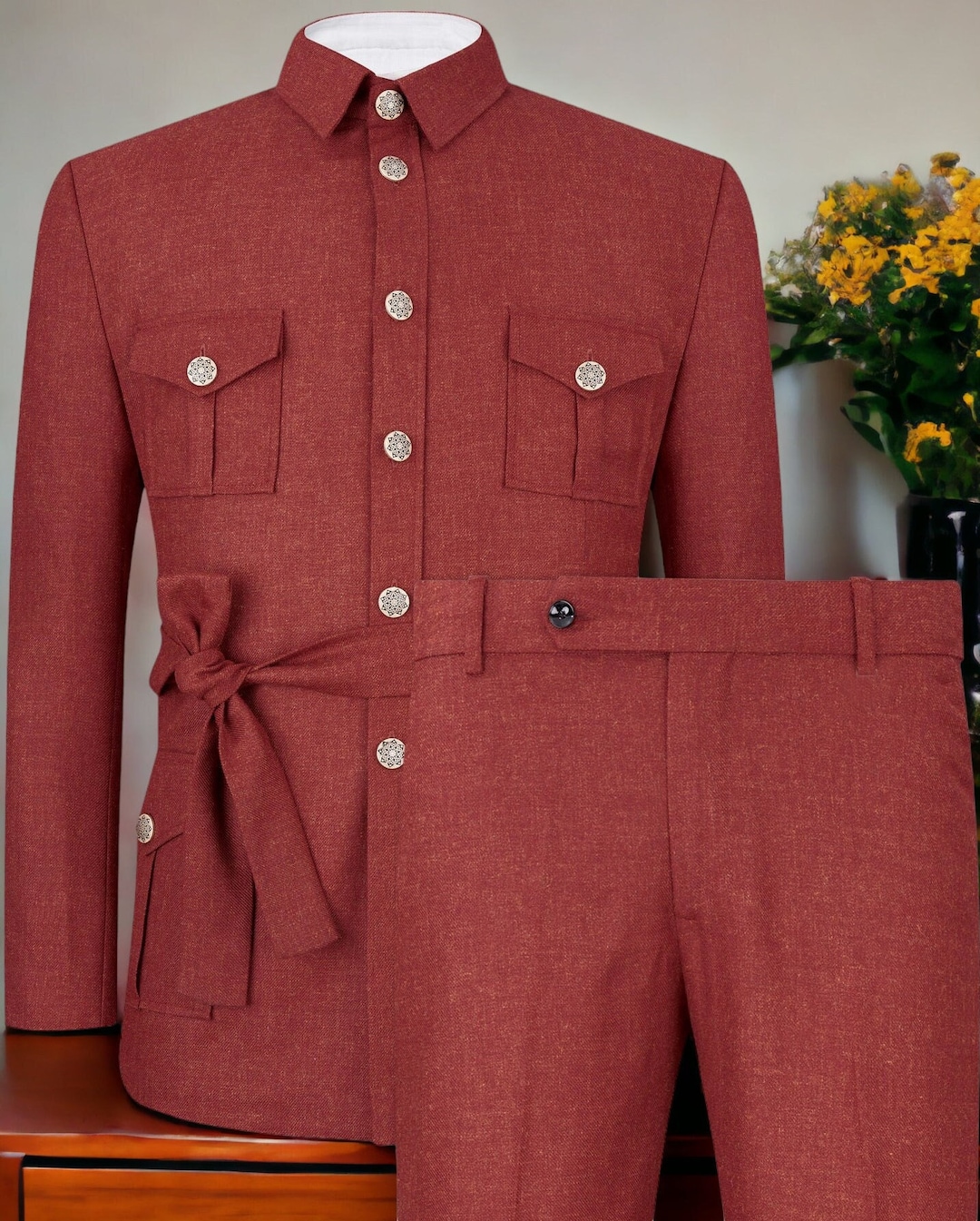 Combinaison de chasse fabriquée à la main en tweed rouge ensemble  d'extérieur de style vintage pour hommes Canada