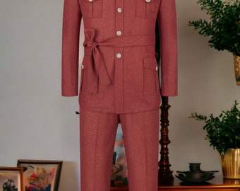 Combinaison de chasse fabriquée à la main en tweed rouge