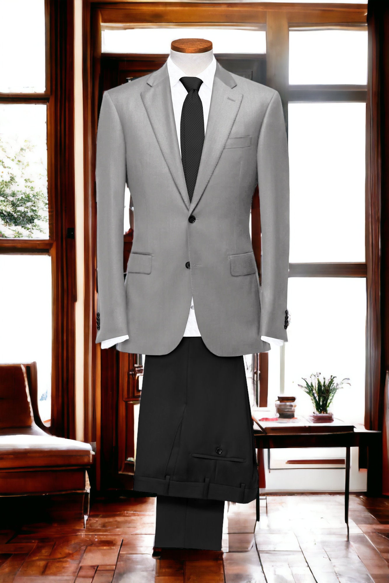 Men's Grey Lycra Suit: Black Pants, Modern Fit - Etsy Israel