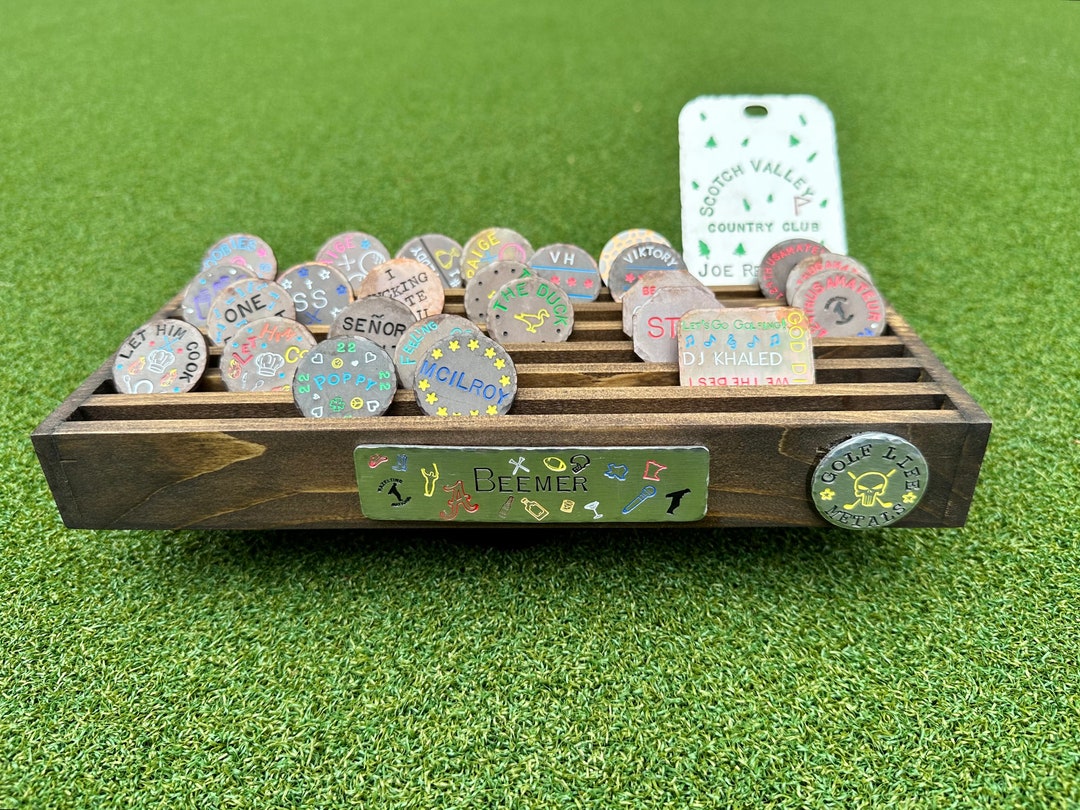Golf Ball Marker Holder / Rack Custom Plaque Made to Order Hand Stamped