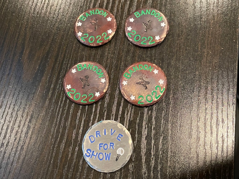 Custom Batch of Golf Ball Markers. Any way you want. Copper. FREE Shipping. 40 Dollars Each. Order as many as you want. 45 if torched. image 6