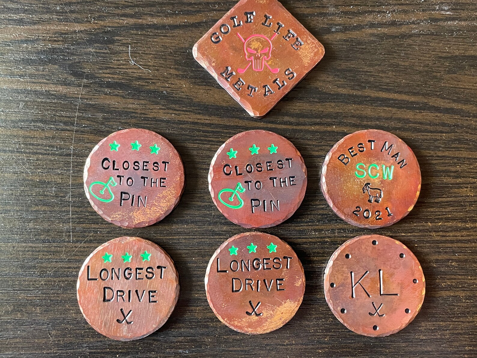 Torched Copper Golf Ball Marker Hand Stamped & Painted ANY Etsy