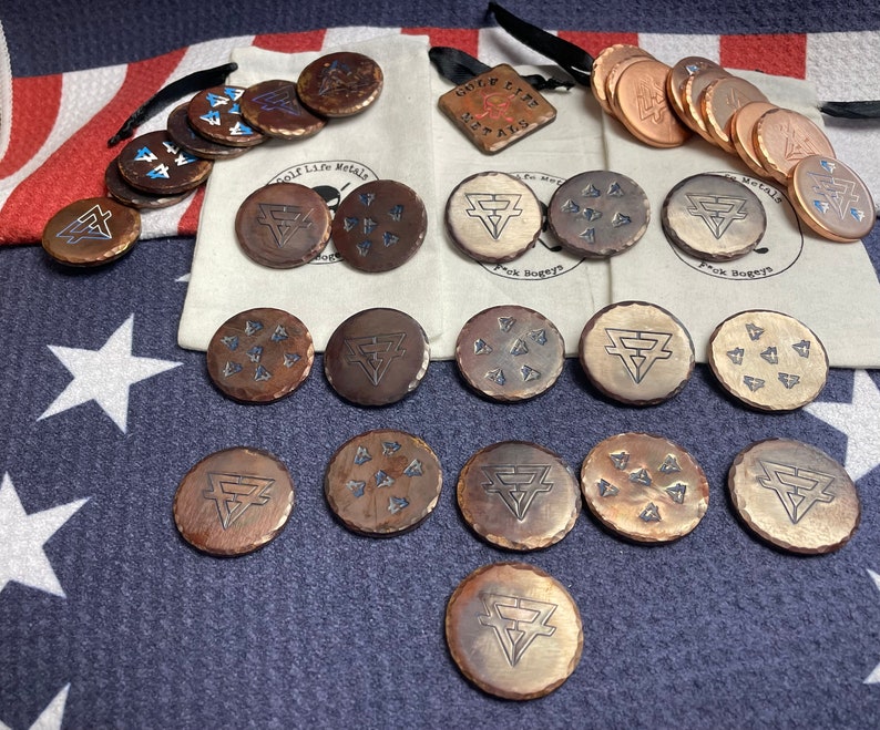 Custom Batch of Golf Ball Markers. Any way you want. Copper. FREE Shipping. 40 Dollars Each. Order as many as you want. 45 if torched. image 3