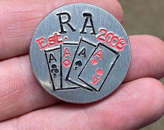 4 Aces Custom Golf Ball Marker. Thick Aluminum. Personalized any way you like. FREE SHIPPING.