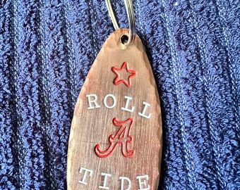 Alabama | Roll Tide | Bama Custom Divot Tool or keychain - Hand Stamped & Painted - ANY message. Thick, Heavy Duty Copper. FREE Shipping