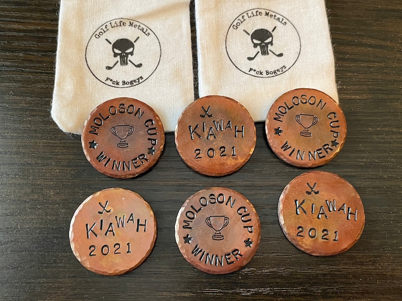Custom Copper Golf Ball Marker Hand Stamped & Painted ANY Etsy