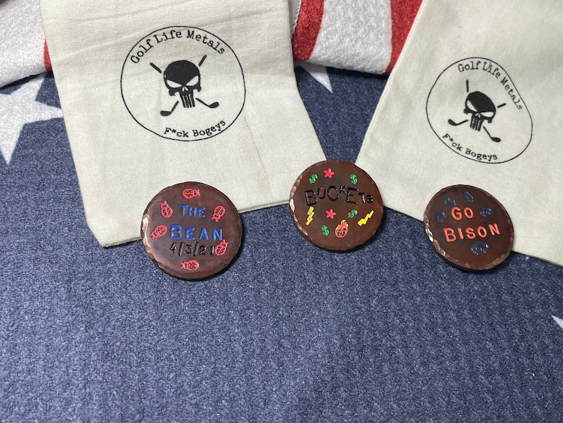 Custom Copper Golf Ball Marker Hand Stamped & Painted ANY Etsy
