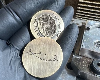 Custom Milled Fingerprint Marker / Personalized - ANY Message, Name, Initials, etc. Brass. Actual Print Used. Special Keepsake FREE SHIPPING