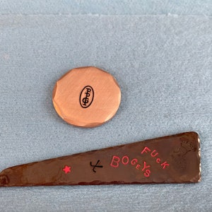 Torched Copper Golf Ball Mark / Divot Tool Hand Stamped & Painted ANY message. Thick, Heavy Duty Copper. FREE Shipping. image 5