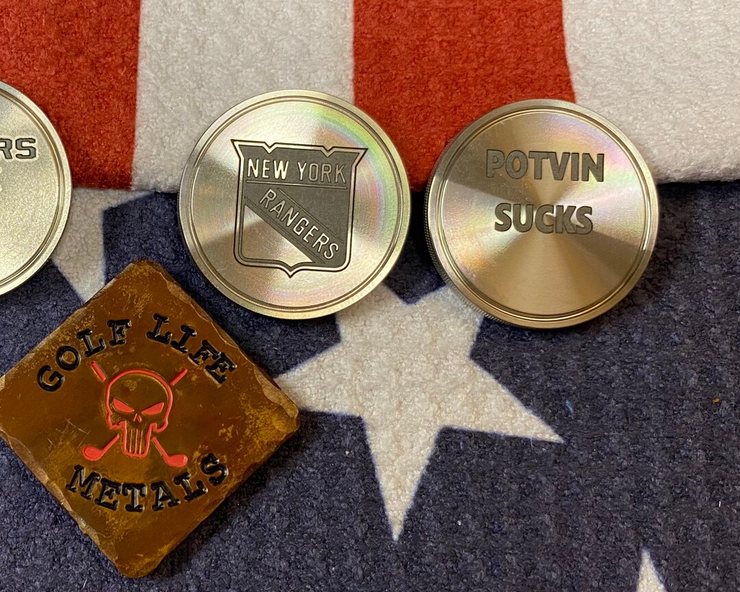 NY Rangers Custom Laser Engraved Golf Ball Marker. Personalized or Anything You Want Thick Brass
