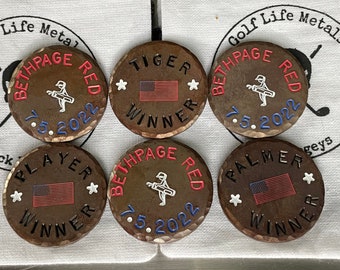 Custom Bethpage Black Ball Markers | Hand Made | Anything You Want | 1.25" Diam. 1/8" thick | Great Golf Gift | Hand Stamped | FREE SHIPPING