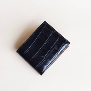Cartera de cuero Alligator de primera calidad. Cartera de cuero de cocodrilo de grano completo, billetera doble. Cartera de cuero para hombre