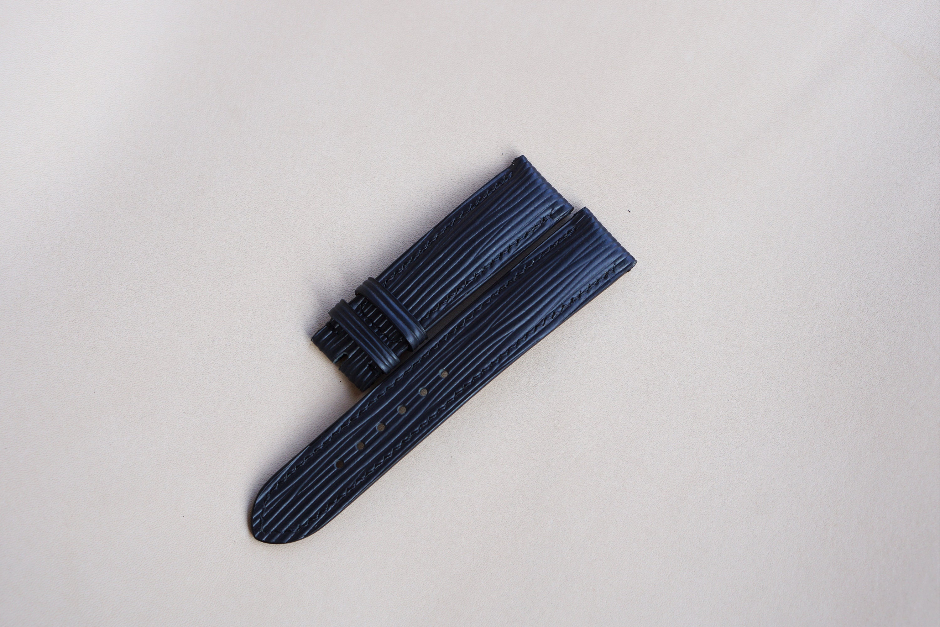 Handmade Epi Leather Watch Strap Black Calf Leather Watch 