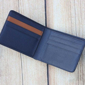 Cartera plegable de cuero de cabra hecha a mano, cartera de cuero Alran Sully. Cartera de piel azul marino para hombre. Cartera de piel de cabra de primera calidad. regalo para el