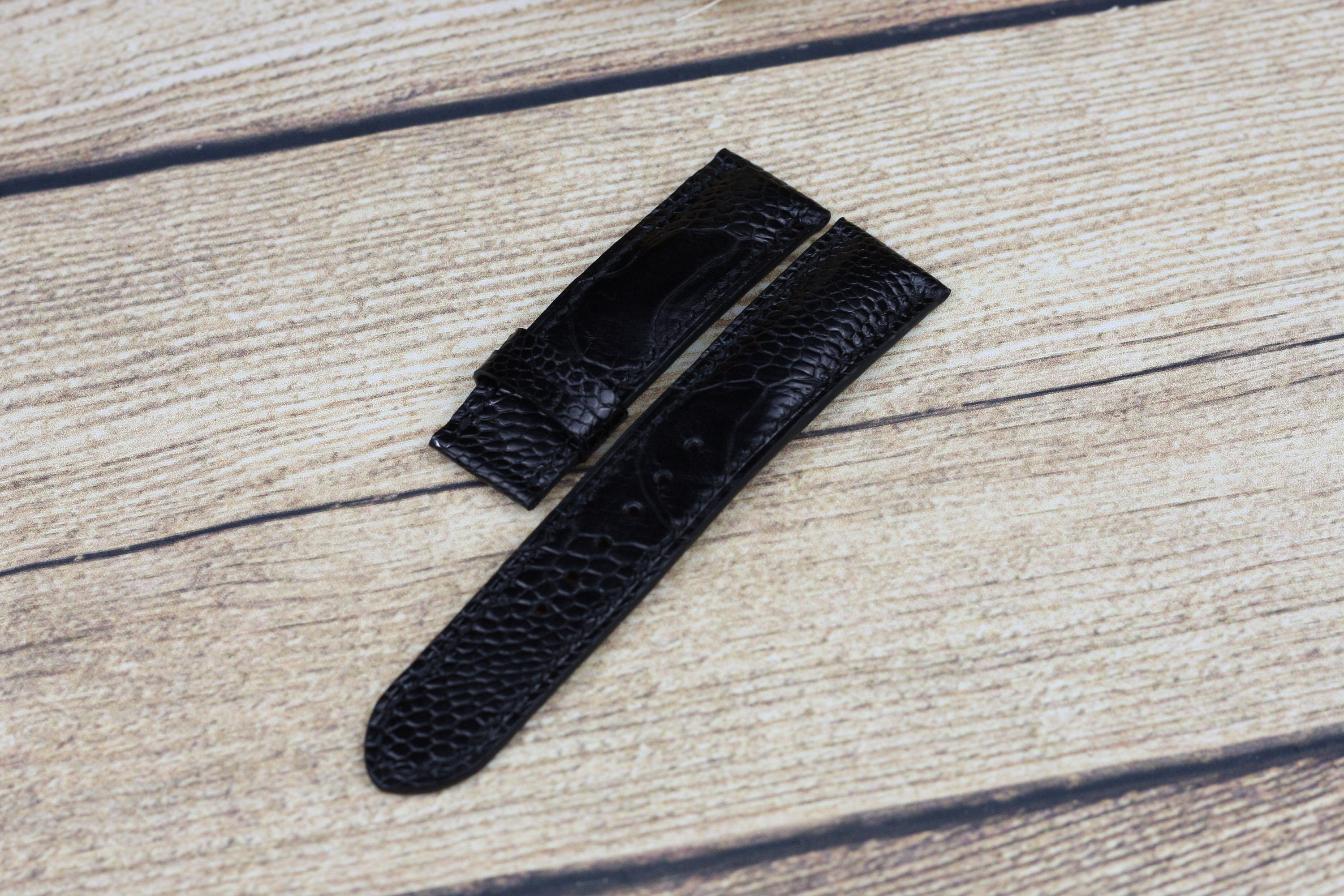 Handmade Ostrich Leather Watch Strap Full Grain Black Leather Etsy