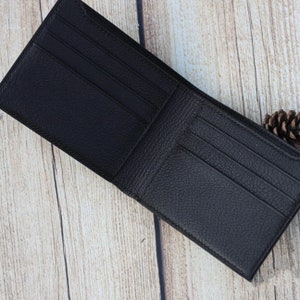 Cartera de piel de becerro negra, cartera bifold de piel hecha a mano. Cartera de piel genuina de Cabra. Cartera de piel Epsom de primera calidad. Cartera de cuero para hombre
