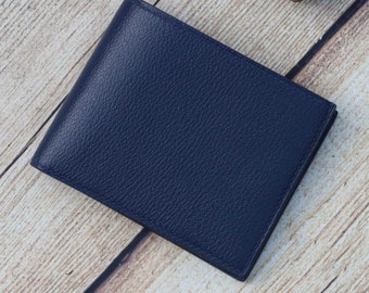 Navy Blue Goat leather wallet, handmade leather bifold wallet. Alran Sully leather wallet. Genuine Goat leather wallet. Front pocket wallet