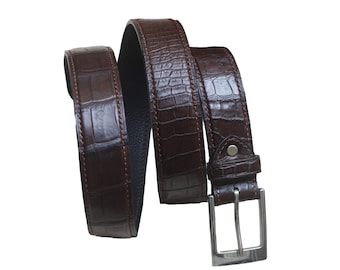 Dark Brown Alligator Leather Belt, Custom made leather belt. Best leather belt for men, Gift for him. Full Grain Alligator leather belt