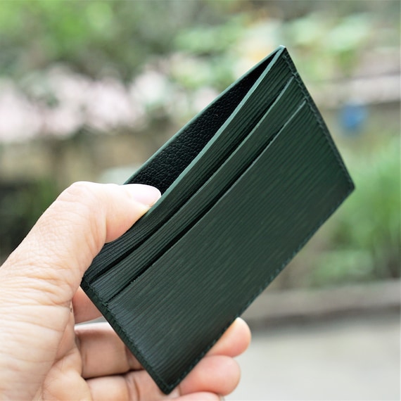 Premium Epi leather Credit Card Holder, Dark Green leather card