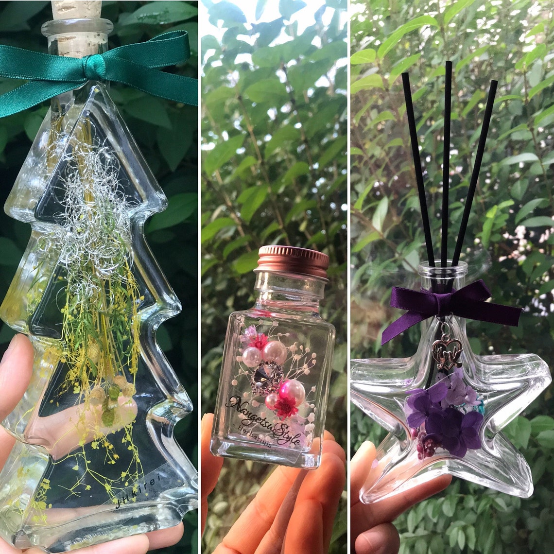Japanese herbarium bottles. REAL flowers inside. Etsy
