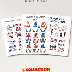 Patriotic Gnomes 4th of July Sticker Bundle: USA PNG Clipart (PNG Digital Download)