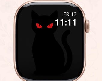 Halloween Apple Watch Face: Black Cat Silhouette with Red Eyes (Digital Download)