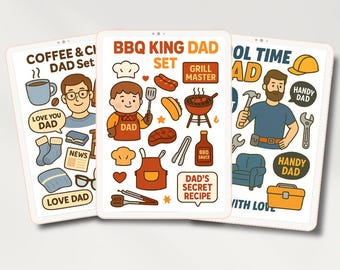 Stickerset Dad's Favorite Things: Vaderdag digitale clipartbundel (digitale download, A4, png)