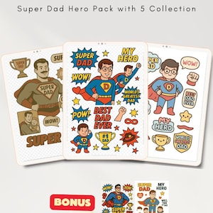 Super Dad Digital Stickers: Father&#39;s Day Hero Pack (Digital Download A4 PNG)