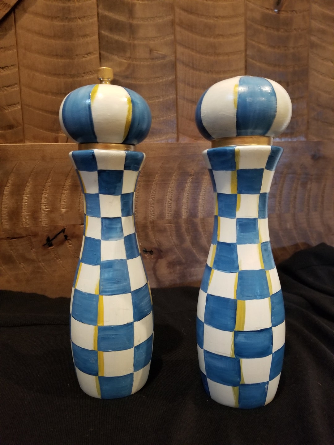 Blue and White Checkered Salt Shaker and Pepper Mill Etsy