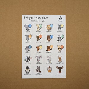 Adesivi mensili per il primo anno del bambino e le prime festività/Tappe fondamentali del bambino in inglese e francese