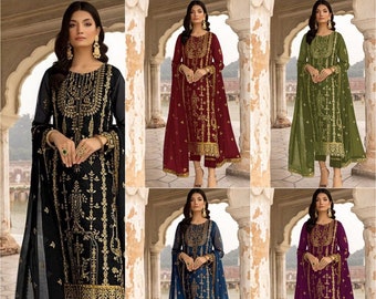 Beautiful Organza Salwar Kameez For Women, Designer Organza Kurta And Pant With Net Lace Work Dupatta Set, Piece Salwar Suit Indian salwar