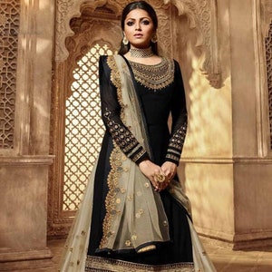 Indian Bollywood New Black Heavy Wedding Designer Party Suit Long Anarkali  Gown