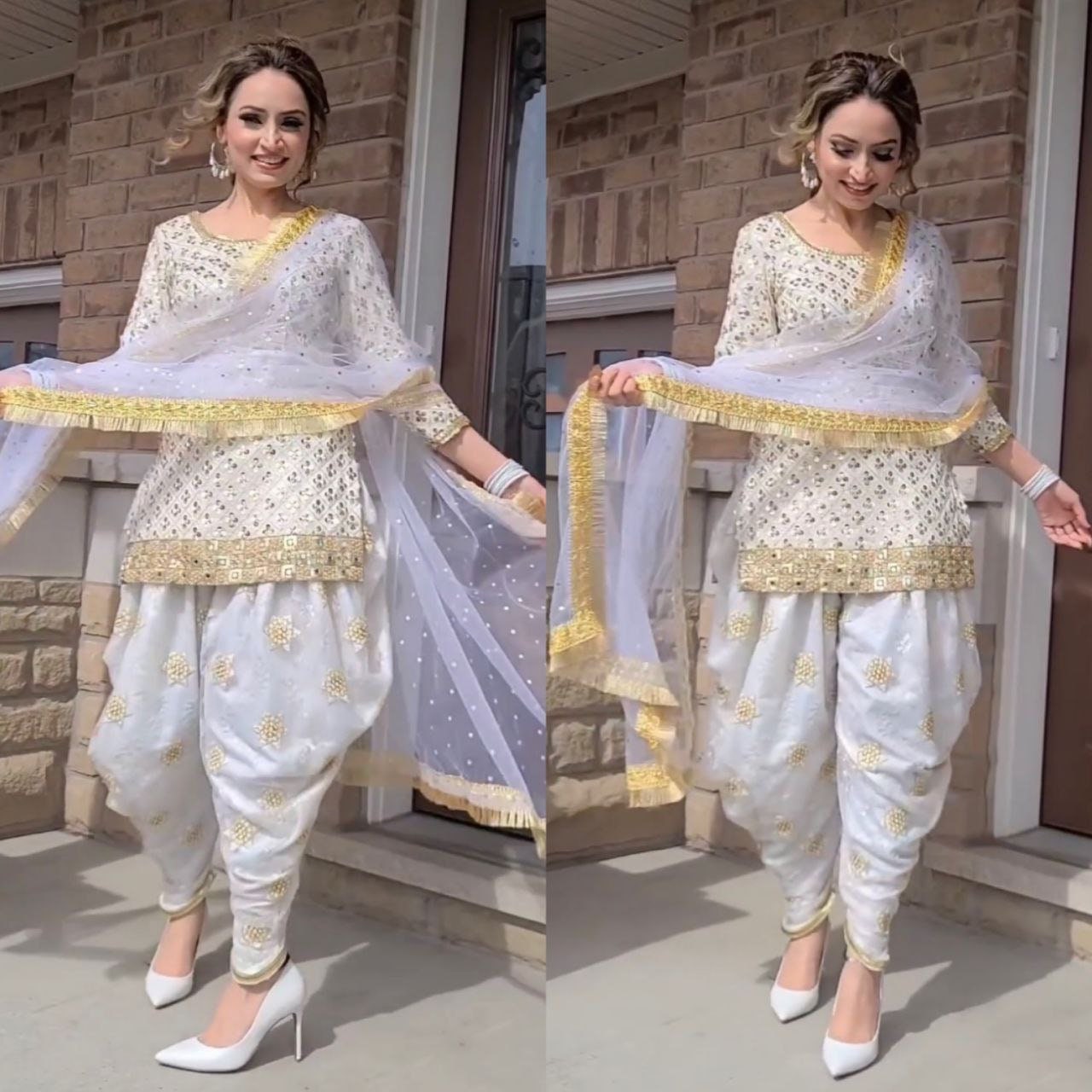 Buy Latest Salwar Suit - Off White & Gold Embroidered Pant Style Suit –  Empress Clothing