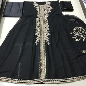 Black Navratri Special Heavy Readymade Faux Georgette Gown Collection With Embroidery Work