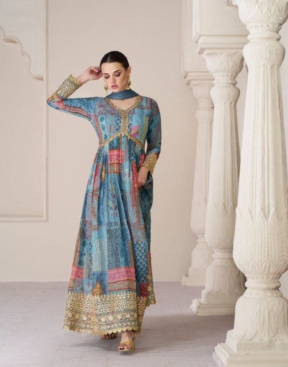 Get Online Latest Designer Women Net Front Slit Kurti – Lady India
