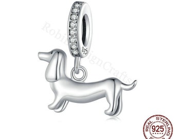 Dachshund Dog Charm, Authentic 925 Sterling Silver Charm for European Bracelets, Necklace Pendants, Fits Original, DIY Jewelry Gift For Her