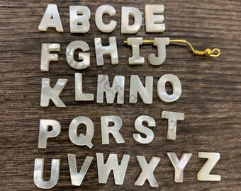 Uppercase White Shell Letter Charm, Alphabet Charm, Initial Bead Charm, 26 Letters Alphabet Bead, Mother of Pearl Shell Letter Bead Charm