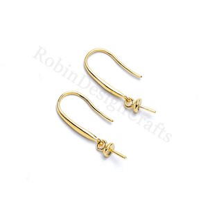 1 pair Sterling Silver Hook Earring Setting for Pearl or Gemstone,Wholesale DIY Earring Making Findings,Gold Earring Blanks,Earring Findings image 5