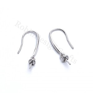 1 pair Sterling Silver Hook Earring Setting for Pearl or Gemstone,Wholesale DIY Earring Making Findings,Gold Earring Blanks,Earring Findings image 3