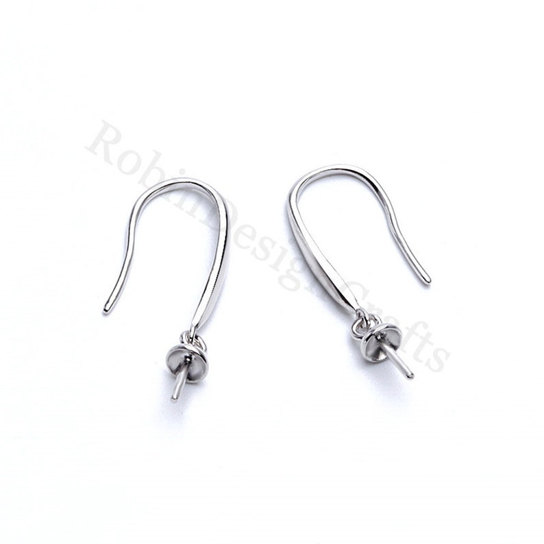 1 pair Sterling Silver Hook Earring Setting for Pearl or Gemstone,Wholesale DIY Earring Making Findings,Gold Earring Blanks,Earring Findings image 3