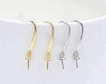 1 pair Sterling Silver Hook Earring Setting for Pearl or Gemstone,Wholesale DIY Earring Making Findings,Gold Earring Blanks,Earring Findings