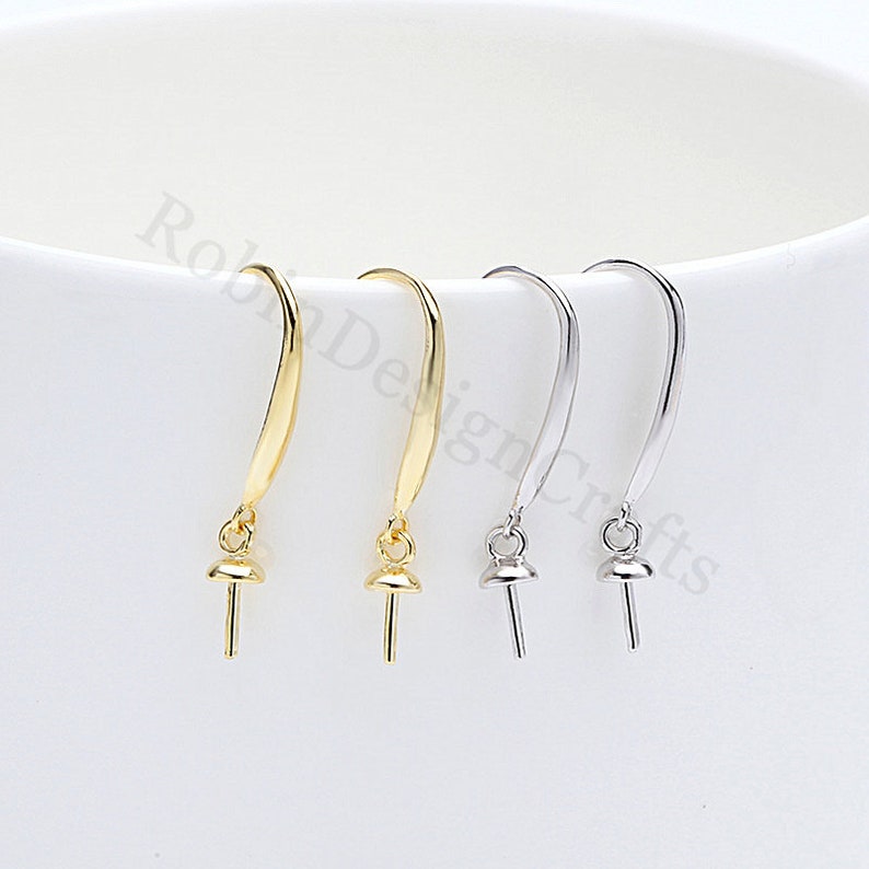 1 pair Sterling Silver Hook Earring Setting for Pearl or Gemstone,Wholesale DIY Earring Making Findings,Gold Earring Blanks,Earring Findings image 1