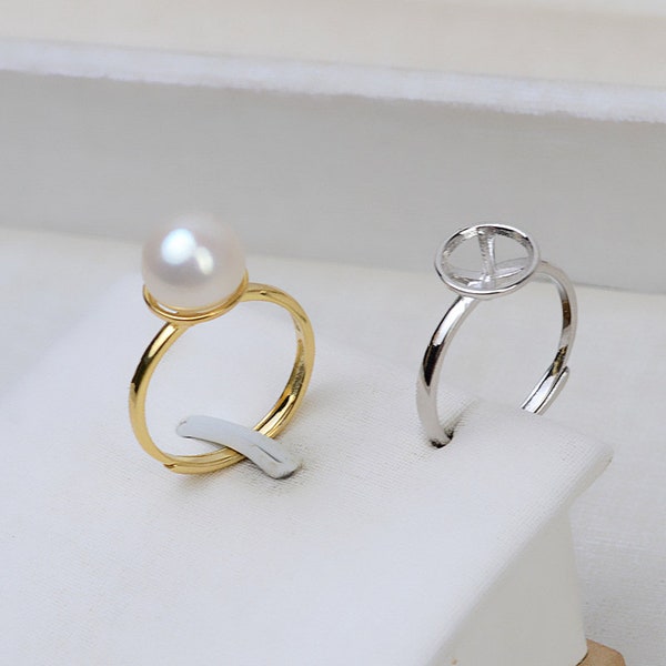 925 Sterling Silver Ring Setting For Pearl /Gems, Adjustable Pearl Ring Mountings, Wholesale DIY Ring Blanks, Gold Ring Blank Setting