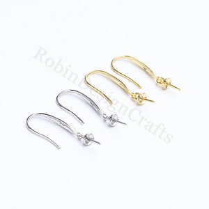 1 pair Sterling Silver Hook Earring Setting for Pearl or Gemstone,Wholesale DIY Earring Making Findings,Gold Earring Blanks,Earring Findings image 4