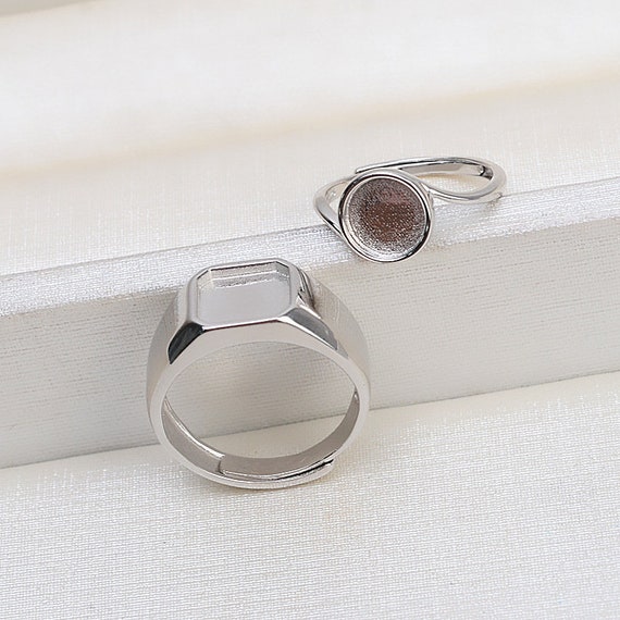 925 Sterling Silver Round square Ring Setting for Cabochon gems