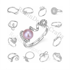 925 Sterling Silver Ring Setting For Pearl /Gem, Adjustable Pearl Ring Mountings with Zircon, Wholesale DIY Ring Blanks, Gold Ring Findings