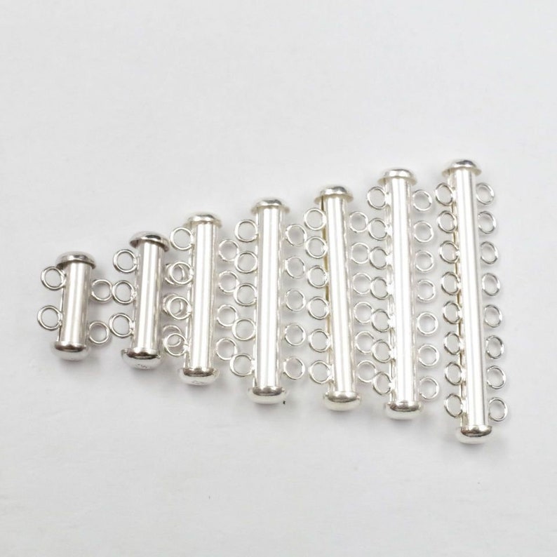 2pcs 925 Sterling Silver Multi-Strand Tube Clasp, 2-8 Rows Bar Tube Clasp For Necklace/Bracelet, Gold Slide Lock Clasp, Silver Jewelry Clasp image 1