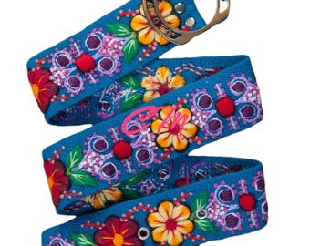 Vintage 70s Embroidered Floral Belt - Multicolor Vintage Black Fabric Belt | Pink and Green Embroidery | 70s  main image 4